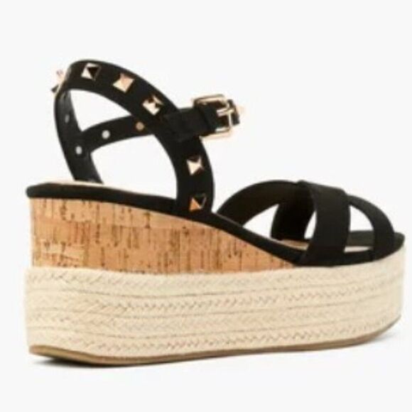 Sexy Black Studded Platform Wedge High Heel Sandals - Picture 3 of 8